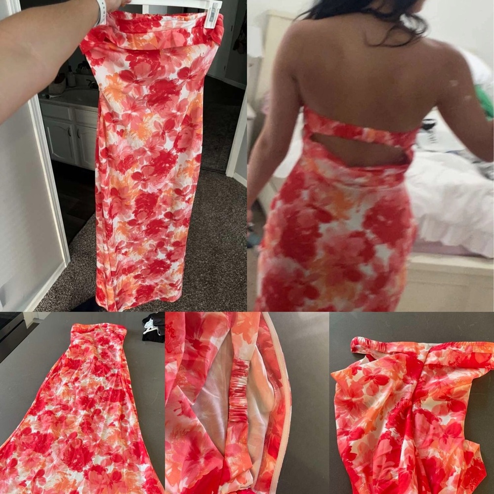 Floral Red and orange Backless maxi Dress